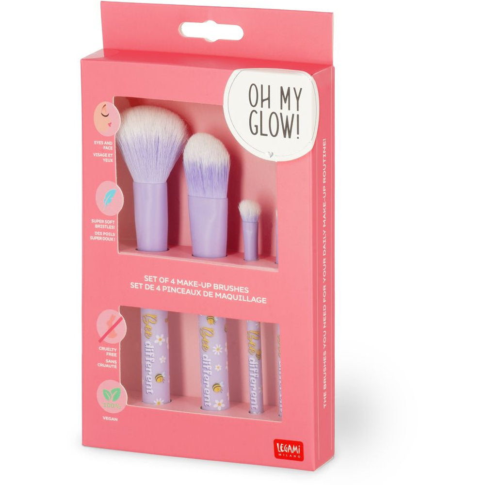 Legami Oh My Glow! - Set Of 4 Makeup Brushes - Bee