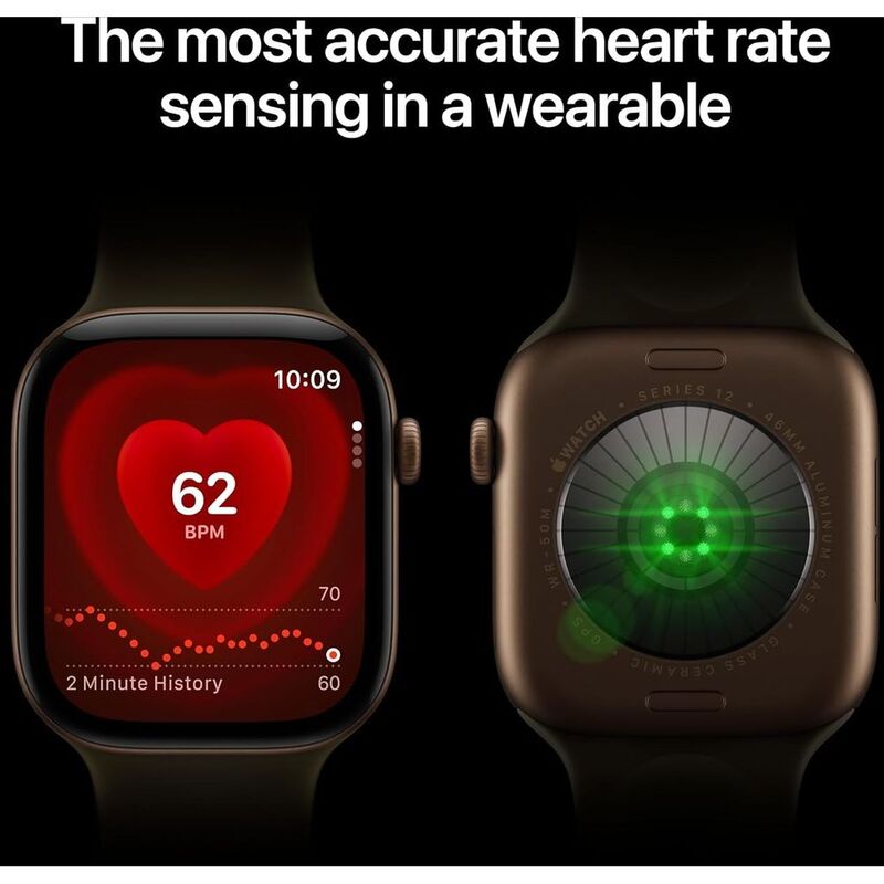 Apple Watch Series 12 GPS 46mm Dark Bronze Aluminium Case with Olive Sport Band - S/M