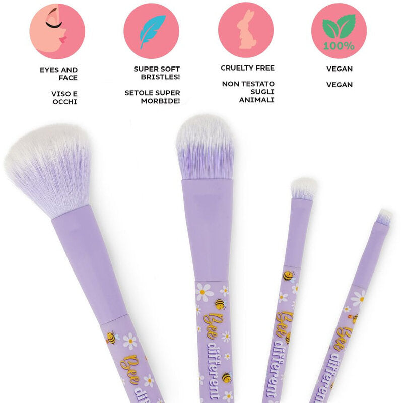 Legami Oh My Glow! - Set Of 4 Makeup Brushes - Bee